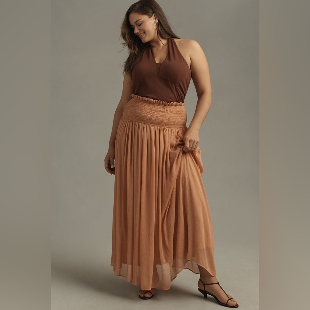 ✨ Anthropologie Smocked Sheer Maxi Skirt Sz 2X - Picture 2 of 13